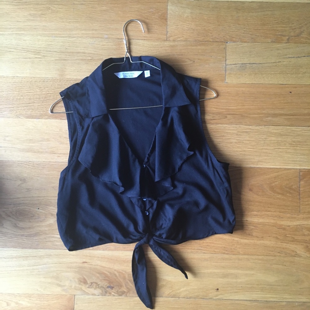 & Other Stories Ruffle Crop Top Tie Black Size 8 - Picture 2 of 8